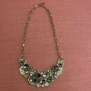 Heavy Silver tone statement necklace with Rhinestones and crystals